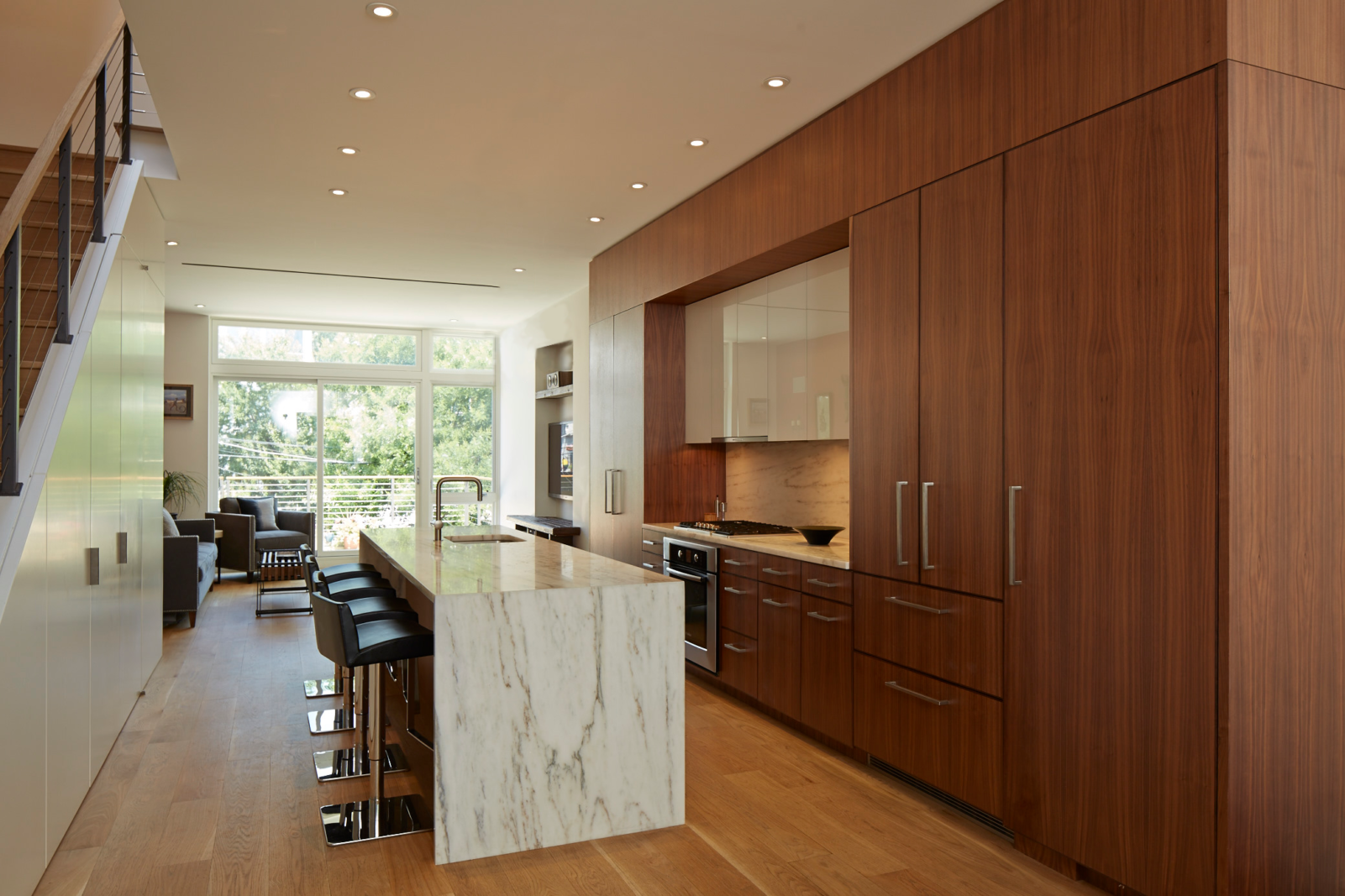 interior shot of kitchen in brownstone renovation design by Sarah Jefferys Architecture + Design in Brooklyn NY