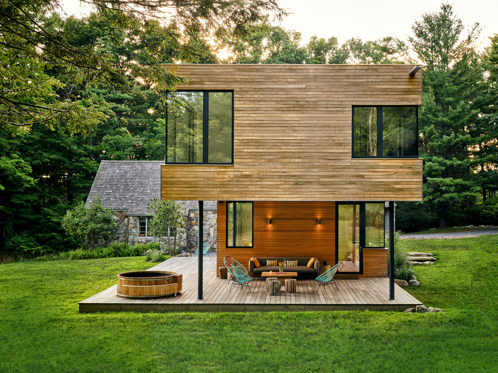 side view of exterior of passive home addition to exisitng new england cottage.