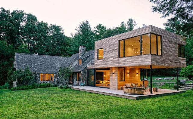 Connecticut home renovation with warm, modern addition that uses passive house standards.